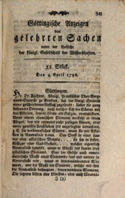 Göttingische Anzeigen von gelehrten Sachen (Göttingische Zeitungen von gelehrten Sachen) Montag 4. April 1796