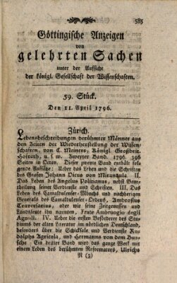 Göttingische Anzeigen von gelehrten Sachen (Göttingische Zeitungen von gelehrten Sachen) Montag 11. April 1796