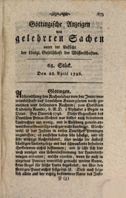 Göttingische Anzeigen von gelehrten Sachen (Göttingische Zeitungen von gelehrten Sachen) Donnerstag 28. April 1796