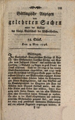 Göttingische Anzeigen von gelehrten Sachen (Göttingische Zeitungen von gelehrten Sachen) Montag 9. Mai 1796