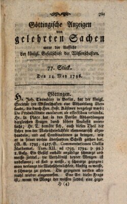 Göttingische Anzeigen von gelehrten Sachen (Göttingische Zeitungen von gelehrten Sachen) Samstag 14. Mai 1796