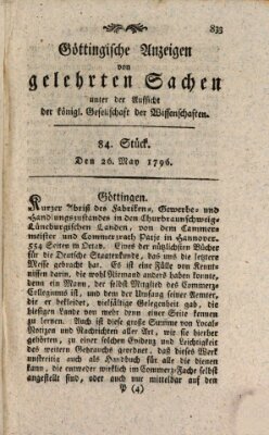 Göttingische Anzeigen von gelehrten Sachen (Göttingische Zeitungen von gelehrten Sachen) Donnerstag 26. Mai 1796