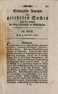 Göttingische Anzeigen von gelehrten Sachen (Göttingische Zeitungen von gelehrten Sachen) Donnerstag 2. Juni 1796