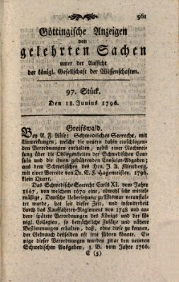 Göttingische Anzeigen von gelehrten Sachen (Göttingische Zeitungen von gelehrten Sachen) Samstag 18. Juni 1796