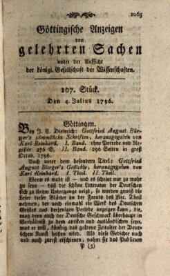 Göttingische Anzeigen von gelehrten Sachen (Göttingische Zeitungen von gelehrten Sachen) Montag 4. Juli 1796