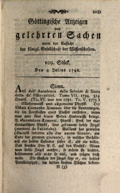 Göttingische Anzeigen von gelehrten Sachen (Göttingische Zeitungen von gelehrten Sachen) Samstag 9. Juli 1796