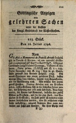 Göttingische Anzeigen von gelehrten Sachen (Göttingische Zeitungen von gelehrten Sachen) Samstag 16. Juli 1796