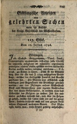 Göttingische Anzeigen von gelehrten Sachen (Göttingische Zeitungen von gelehrten Sachen) Montag 18. Juli 1796