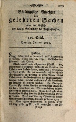 Göttingische Anzeigen von gelehrten Sachen (Göttingische Zeitungen von gelehrten Sachen) Donnerstag 28. Juli 1796