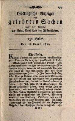 Göttingische Anzeigen von gelehrten Sachen (Göttingische Zeitungen von gelehrten Sachen) Donnerstag 18. August 1796