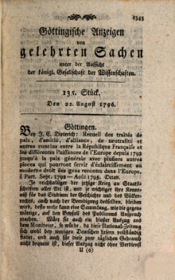 Göttingische Anzeigen von gelehrten Sachen (Göttingische Zeitungen von gelehrten Sachen) Montag 22. August 1796