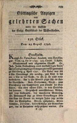 Göttingische Anzeigen von gelehrten Sachen (Göttingische Zeitungen von gelehrten Sachen) Donnerstag 25. August 1796