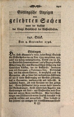 Göttingische Anzeigen von gelehrten Sachen (Göttingische Zeitungen von gelehrten Sachen) Samstag 3. September 1796