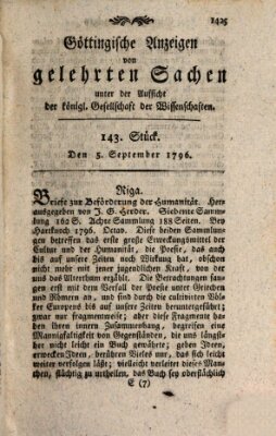 Göttingische Anzeigen von gelehrten Sachen (Göttingische Zeitungen von gelehrten Sachen) Montag 5. September 1796