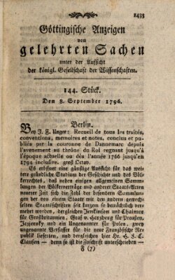 Göttingische Anzeigen von gelehrten Sachen (Göttingische Zeitungen von gelehrten Sachen) Donnerstag 8. September 1796