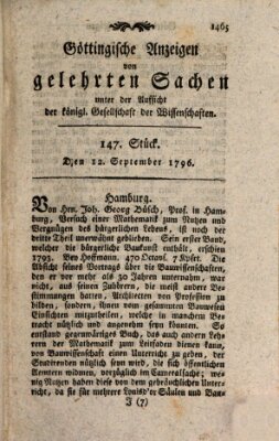 Göttingische Anzeigen von gelehrten Sachen (Göttingische Zeitungen von gelehrten Sachen) Montag 12. September 1796