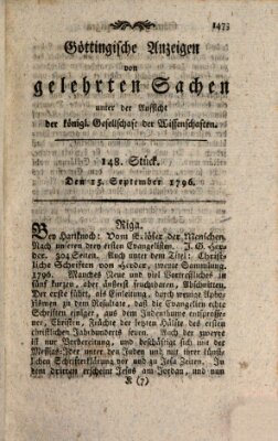 Göttingische Anzeigen von gelehrten Sachen (Göttingische Zeitungen von gelehrten Sachen) Donnerstag 15. September 1796