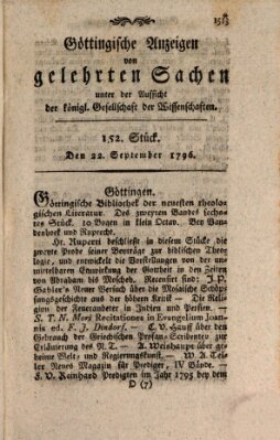 Göttingische Anzeigen von gelehrten Sachen (Göttingische Zeitungen von gelehrten Sachen) Donnerstag 22. September 1796