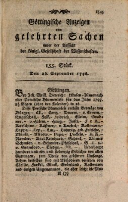 Göttingische Anzeigen von gelehrten Sachen (Göttingische Zeitungen von gelehrten Sachen) Montag 26. September 1796