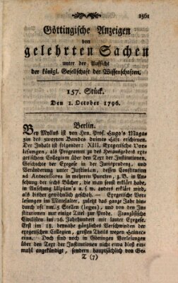 Göttingische Anzeigen von gelehrten Sachen (Göttingische Zeitungen von gelehrten Sachen) Samstag 1. Oktober 1796