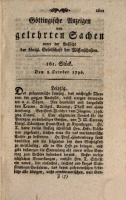 Göttingische Anzeigen von gelehrten Sachen (Göttingische Zeitungen von gelehrten Sachen) Samstag 8. Oktober 1796