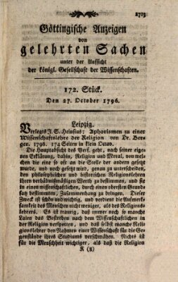 Göttingische Anzeigen von gelehrten Sachen (Göttingische Zeitungen von gelehrten Sachen) Donnerstag 27. Oktober 1796