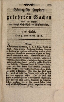 Göttingische Anzeigen von gelehrten Sachen (Göttingische Zeitungen von gelehrten Sachen) Donnerstag 3. November 1796