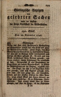 Göttingische Anzeigen von gelehrten Sachen (Göttingische Zeitungen von gelehrten Sachen) Montag 28. November 1796