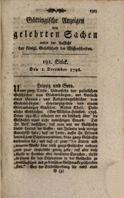 Göttingische Anzeigen von gelehrten Sachen (Göttingische Zeitungen von gelehrten Sachen) Donnerstag 1. Dezember 1796