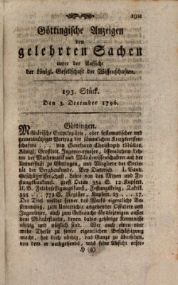 Göttingische Anzeigen von gelehrten Sachen (Göttingische Zeitungen von gelehrten Sachen) Samstag 3. Dezember 1796