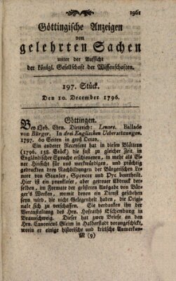 Göttingische Anzeigen von gelehrten Sachen (Göttingische Zeitungen von gelehrten Sachen) Samstag 10. Dezember 1796