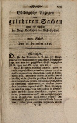 Göttingische Anzeigen von gelehrten Sachen (Göttingische Zeitungen von gelehrten Sachen) Donnerstag 15. Dezember 1796