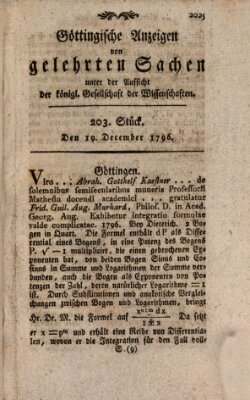 Göttingische Anzeigen von gelehrten Sachen (Göttingische Zeitungen von gelehrten Sachen) Montag 19. Dezember 1796