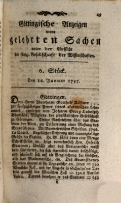 Göttingische Anzeigen von gelehrten Sachen (Göttingische Zeitungen von gelehrten Sachen) Donnerstag 12. Januar 1797