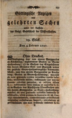 Göttingische Anzeigen von gelehrten Sachen (Göttingische Zeitungen von gelehrten Sachen) Samstag 4. Februar 1797