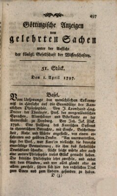 Göttingische Anzeigen von gelehrten Sachen (Göttingische Zeitungen von gelehrten Sachen) Samstag 1. April 1797