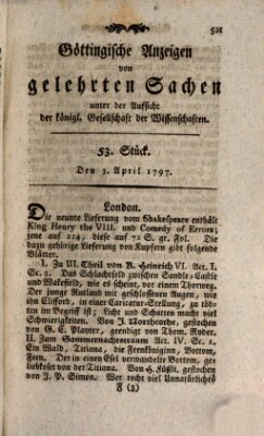 Göttingische Anzeigen von gelehrten Sachen (Göttingische Zeitungen von gelehrten Sachen) Montag 3. April 1797