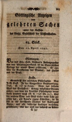 Göttingische Anzeigen von gelehrten Sachen (Göttingische Zeitungen von gelehrten Sachen) Samstag 22. April 1797