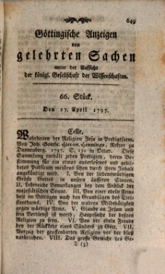 Göttingische Anzeigen von gelehrten Sachen (Göttingische Zeitungen von gelehrten Sachen) Donnerstag 27. April 1797