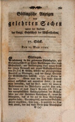 Göttingische Anzeigen von gelehrten Sachen (Göttingische Zeitungen von gelehrten Sachen) Montag 15. Mai 1797