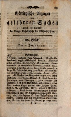 Göttingische Anzeigen von gelehrten Sachen (Göttingische Zeitungen von gelehrten Sachen) Donnerstag 1. Juni 1797