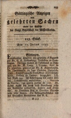 Göttingische Anzeigen von gelehrten Sachen (Göttingische Zeitungen von gelehrten Sachen) Samstag 22. Juli 1797