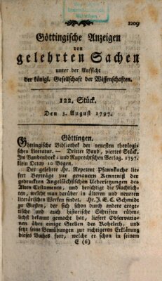 Göttingische Anzeigen von gelehrten Sachen (Göttingische Zeitungen von gelehrten Sachen) Donnerstag 3. August 1797