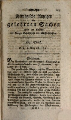 Göttingische Anzeigen von gelehrten Sachen (Göttingische Zeitungen von gelehrten Sachen) Samstag 5. August 1797