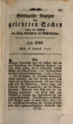 Göttingische Anzeigen von gelehrten Sachen (Göttingische Zeitungen von gelehrten Sachen) Samstag 26. August 1797