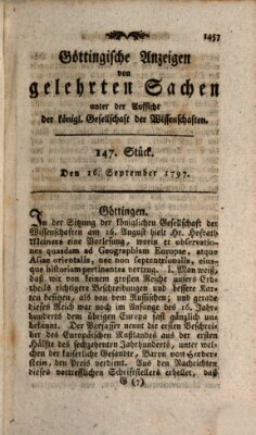 Göttingische Anzeigen von gelehrten Sachen (Göttingische Zeitungen von gelehrten Sachen) Samstag 16. September 1797