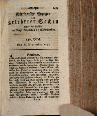 Göttingische Anzeigen von gelehrten Sachen (Göttingische Zeitungen von gelehrten Sachen) Donnerstag 21. September 1797