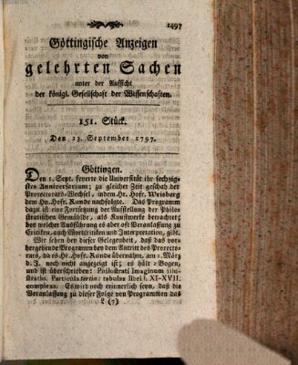 Göttingische Anzeigen von gelehrten Sachen (Göttingische Zeitungen von gelehrten Sachen) Samstag 23. September 1797