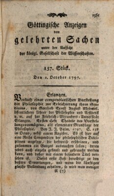 Göttingische Anzeigen von gelehrten Sachen (Göttingische Zeitungen von gelehrten Sachen) Montag 2. Oktober 1797