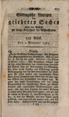 Göttingische Anzeigen von gelehrten Sachen (Göttingische Zeitungen von gelehrten Sachen) Samstag 4. November 1797